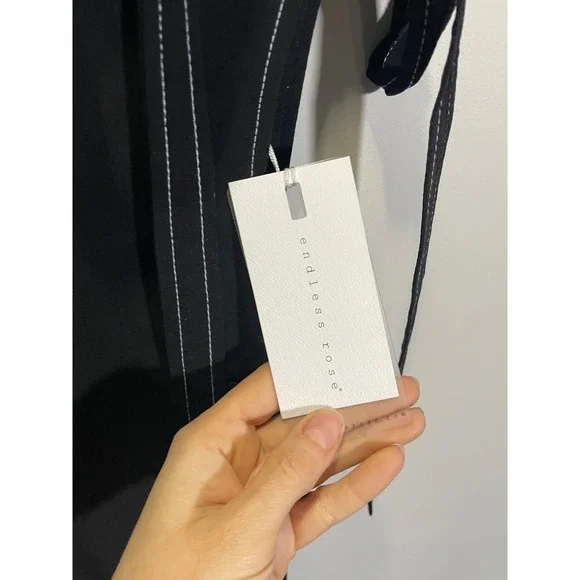 Endless Rose Stitched Tie Shoulder Dress Womens Small Black Mini Shift 6587 NEW - Picture 5 of 6